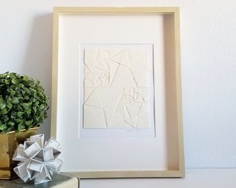 White Geometric Paper Collage Art - Origami Sketch No3 - Modern White Home Decor - Minimalist Art - Fibonacci Number Art