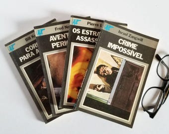 Vintage Portuguese Crime Novels - 70s Police Detective Mystery Paperback Books, Set of 4