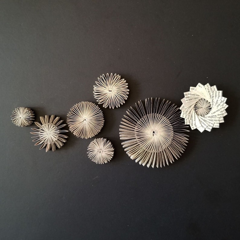 Paper Cog Wall Sculpture Wall Appliques Paper Star Constellation Neutral Home Decor Grey Modern Art Installation Recycled Book Paper Art image 1