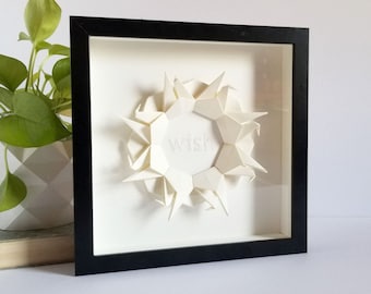 Framed Origami Wish Cranes Art - 10" Square Shadow Box Art - Black & White