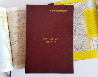 Dual Atlas Britain Travel Map Book - Vintage Double Hardcover Road Map Book in Slip Case - Bartholomew British Motorway