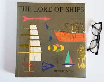 The Lore of Ships Vintage Illustrated Blue Hardcover Book of Boat History - Technical Drawings & Diagrams - Nautical Home Decor