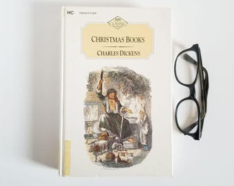 Christmas Books - Charles Dickens - Vintage Hardcover Book of Victorian Stories - Clear Type Edition