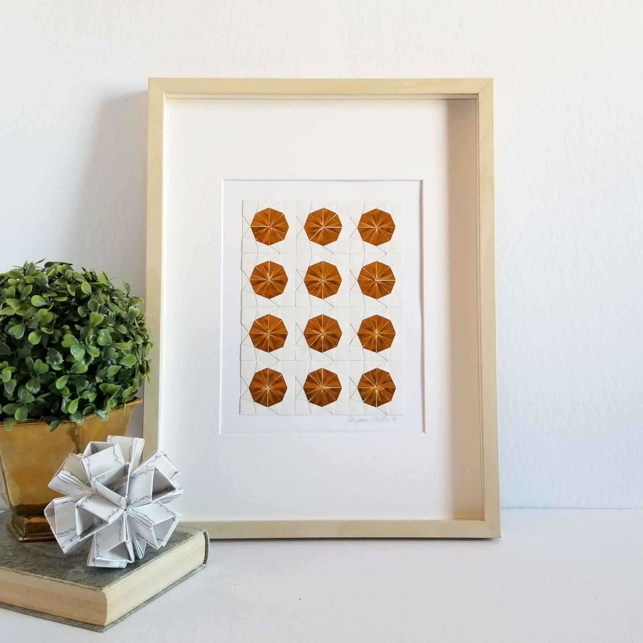 Metallic Gold Origami Art - Geometric Paper Collage - Modern Home Decor