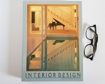 Interior Design Reference Book by John F. Pile - Vintage Illustrated Blue Hardcover Book - 1988 Harry N Abrams - 20th Century Decor