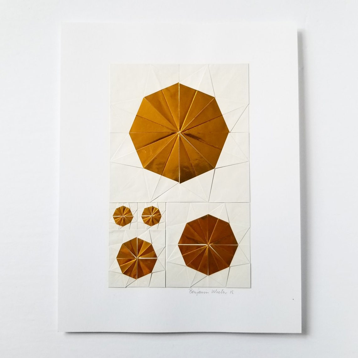 Metallic Gold Paper Collage Art Origami Sketch No26 Modern Etsy
