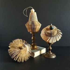 Book Paper Cog Ornament - Geometric Folded Book Paper Sculpture - Recycled Book Art