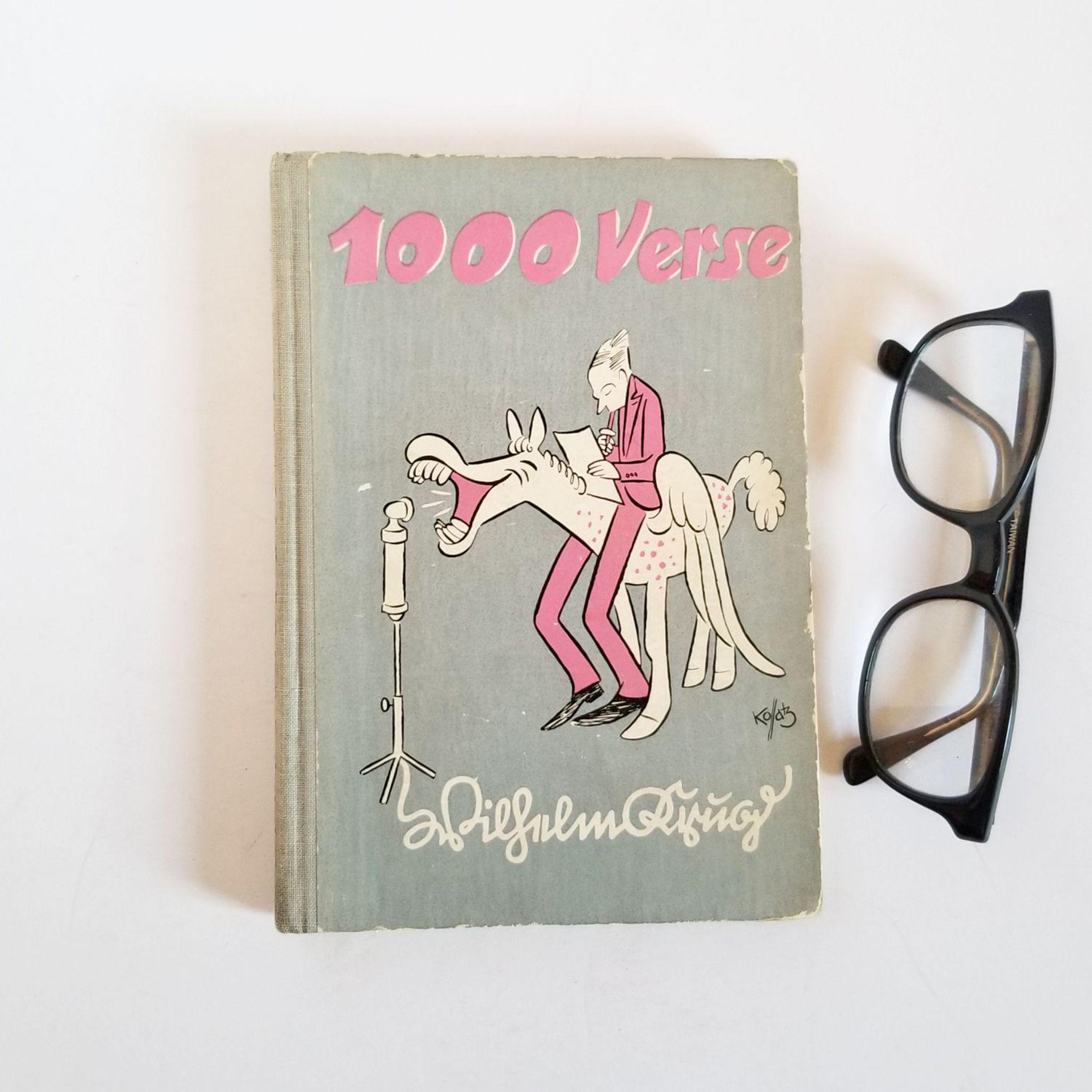 German Poetry Book - 1000 Verse - Wilhelm Krug - 1940 Vintage Illustrated German Language Hardcover Book w Fraktur Type Face Font