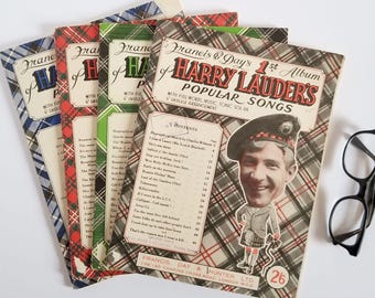 Set of 4 Ukulele Sheet Music Books - Harry Lauder's Popular Song Book - Vintage Songbooks