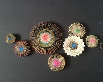 Recycled Book Paper Flower Wall Sculpture - Colorful Cog Art Installation