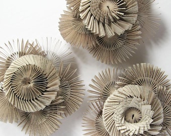Book Paper Cog Spiral Wall Sculpture - Recycled Book Flower Art