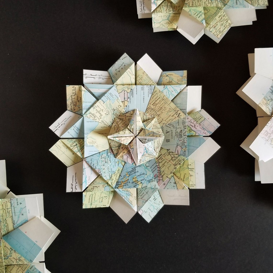 Map Paper Wall Sculpture 7 Origami Paper Wreath - Etsy