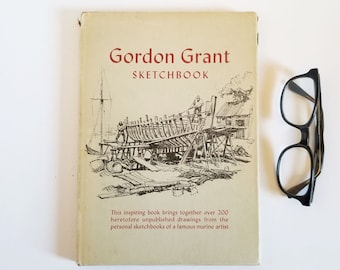 Gordon Grant Sketchbook Vintage Grey Hardcover Art Book - Black and White Art - Marine Nautical Drawings & Character Sketches