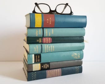 Set of 7 German Books - Vintage Hardcover Book Collection w Faux Leather Binding
