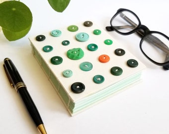 Handmade Art Journal – Coptic Stitch Binding, Green Button Cover