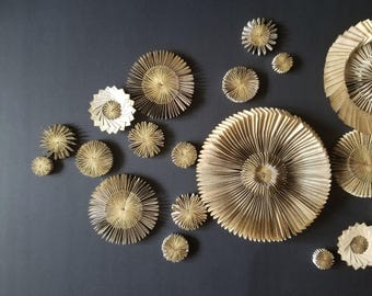 Bronze Paper Cog Wall Sculpture - Recycled Folded Book Art - Set of 23