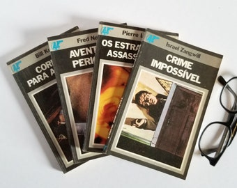 Set of 4 Portuguese Books - 70s Police Detective Mystery Crime Novels - Vintage Círculo de Leitores Paperback Books