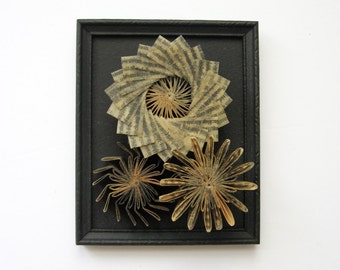 Framed Book Paper Wall Sculpture - Recycled Folded Book Art - Black Wall Decor