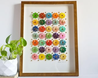 Colorful Flower Power Origami Art - 16x21" Metallic Gold Framed Art