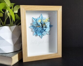 Framed Map Paper Origami Art - Let's Get Lost - 6x8" Shadowbox Frame - World Travel Decor