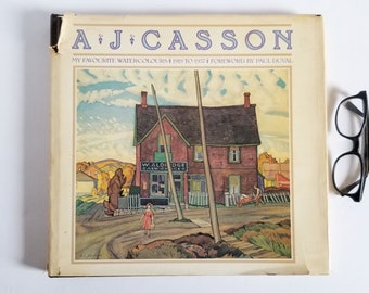 A J Casson Art Book - My Favourite Watercolours 1919 to 1957 - Vintage Brown Hardcover Book - Canadian Artist - Landscape Paintings