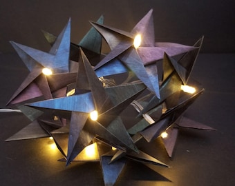Origami Star Lights Garland in Iridescent Black - 6 Feet LED w Paper Star Ornaments