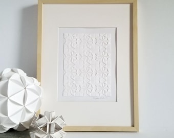 White Paper Collage - Modern Minimal Geometric Origami Art - Paper Anniversary Gift