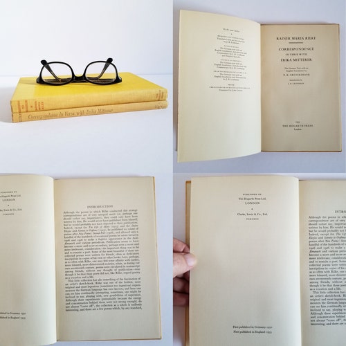 Set of shops 2 Rainer Maria Rilke Poetry Books - Vintage Yellow Hardcover Book Collection - Sonnets to Orpheus & Correspondence w Erika Mitterer