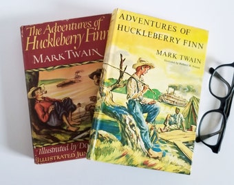 The Adventures of Huckleberry Finn - Mark Twain - Vintage Hardcover Book w Dust Jacket - Illustrated Novel - 1948 or 1954 Edition