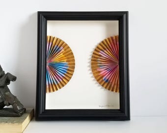 Folded Colorful Abstract Painting with Gold Leaf - 12.5x14.5" Framed Mixed Media Art