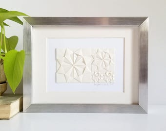 Origami Geometric Art - Folded Paper Collage, Modern Minimalist Decor in White, Ivory or Blue