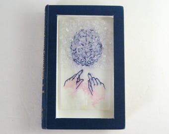 Altered Art Book Wall Sculpture - Brain Freeze - Mixed Media Drawing with Crystal Growth