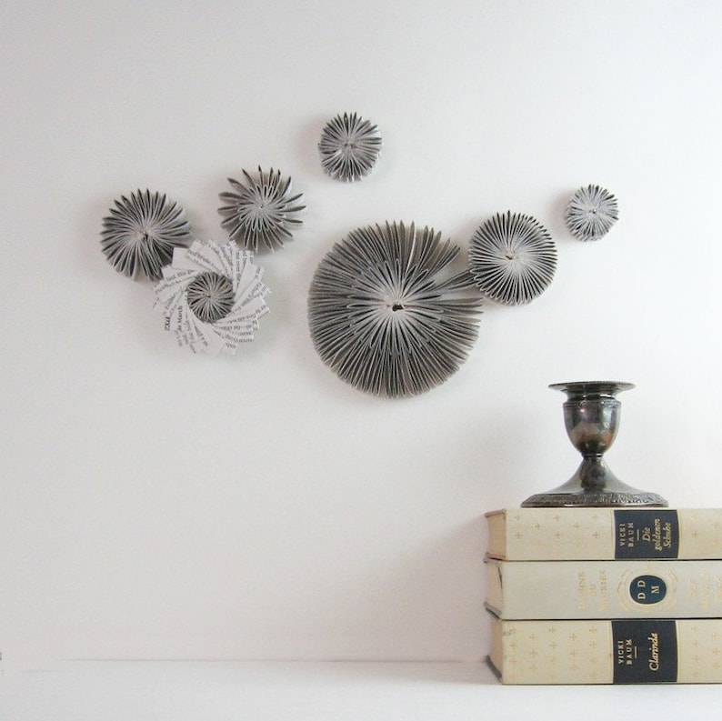 Paper Cog Wall Sculpture Wall Appliques Paper Star Constellation Neutral Home Decor Grey Modern Art Installation Recycled Book Paper Art image 2