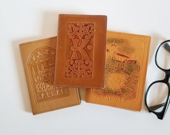 Tooled Leather Pocket Notebook - Vintage Kaunas Lithuania Souvenir - Your Choice
