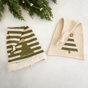 Newborn Photo Outfit - Winter Tree Green Cream Sleepy Hat - Photo Prop - READY TO SHIP