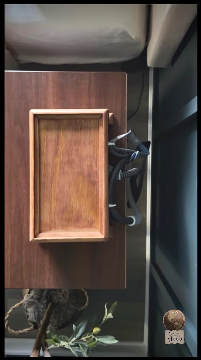 Solid Wood CPAP Machine Cover | Decorative Nightstand Hider, Hose Hook, Tray Top zdjęcie 13