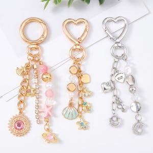 Portachiavi oceano, ciondolo a forma di conchiglia, portachiavi a stella marina, portachiavi a cuore, portachiavi con perline, portachiavi con ciondolo marino, regalo per lei