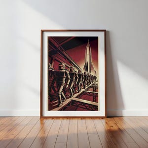 The Launchpad Robot Propaganda Poster Print, Retro Sci-Fi Rocket Wall Art, Vintage Space Robot Decor, Soviet Futurism, AI Art, Geek Gift