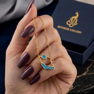 Iran Map Necklace | Turquoise Enamel Pendant | 18K Gold Plated Stainless Steel