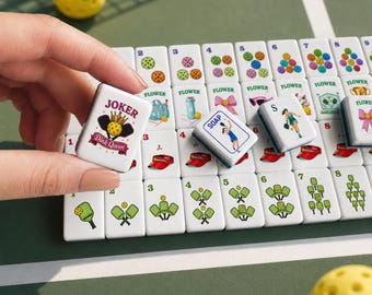 Pickleball Mahjong Tiles Set, Custom UV Print Pickleball Gift for Mom, Sister, Game Night Friends