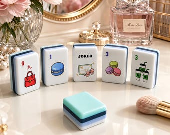Coffee & Shopping Mahjong Set, American Mahjong Tiles, UV Print Boutique Mahjong Gift, Coffee Lover Game Night Set, 152 or 160 Tiles