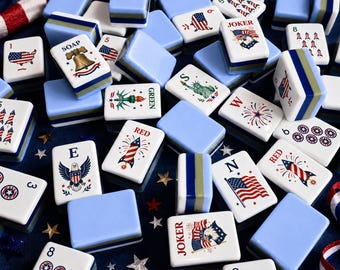 Fourth of July Mahjong Tiles, American Patriotic Mahjong Set, UV Print (152/160 Tiles) Custom Mahjong Set