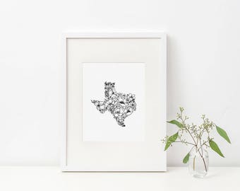 Texas Wildflower Digital Print, Hand Drawn Illustration