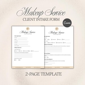 Client Intake Form Makeup Artist | Makeup Artist Templates | Makeup Artist Forms | Canva Template Makeup Artist