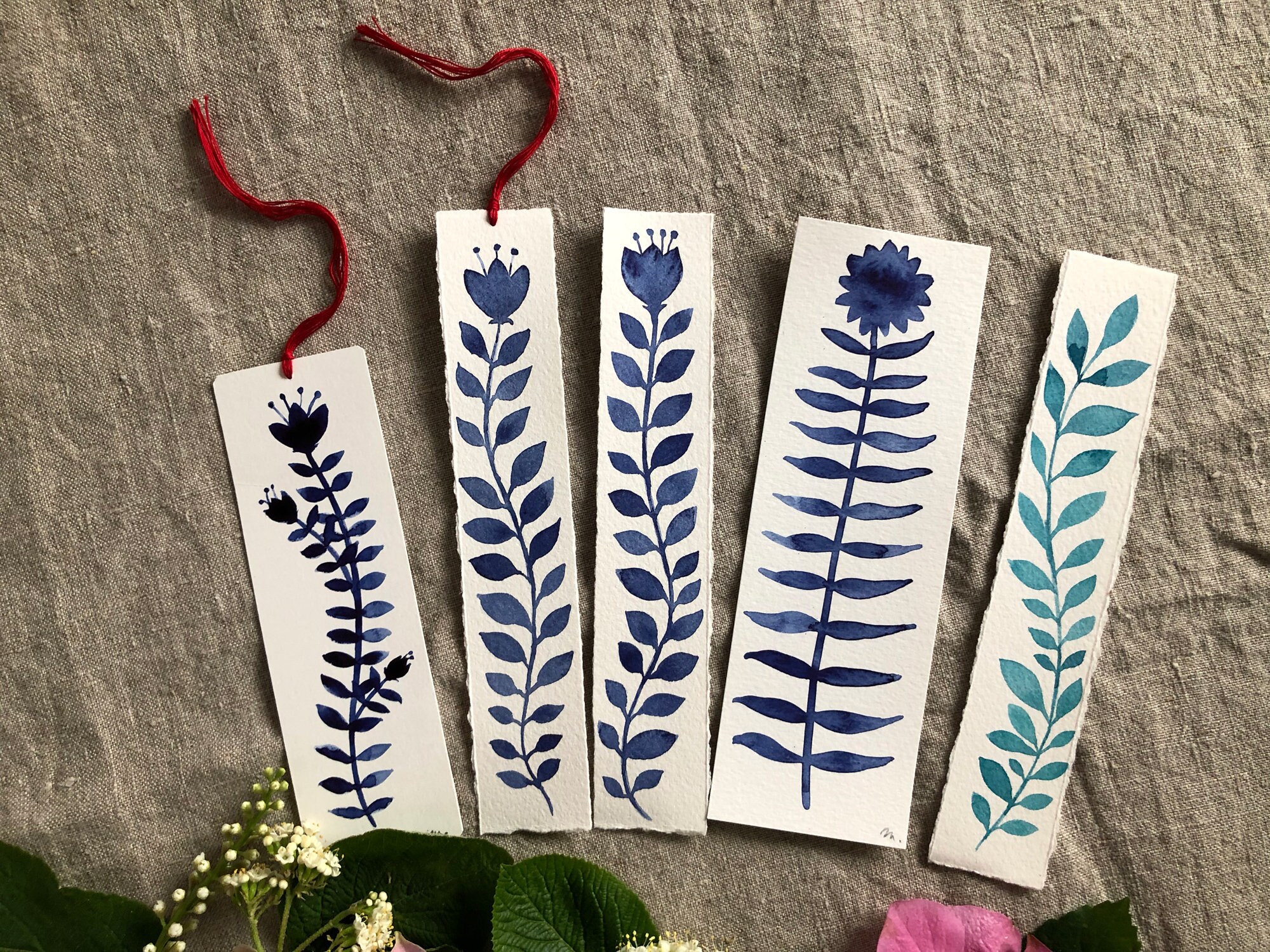 Hand Painted Watercolored Bookmarks in Blues and Greens on Etsy Israel