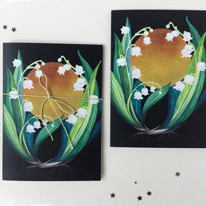 Lily of the valley illustrated greeting cards, set of 3 cards