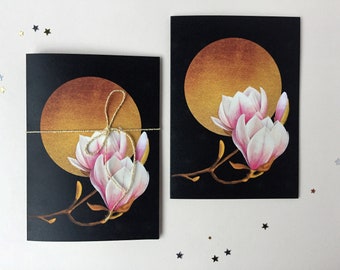 Magnolias illustrated greeting cards, set of 3 cards