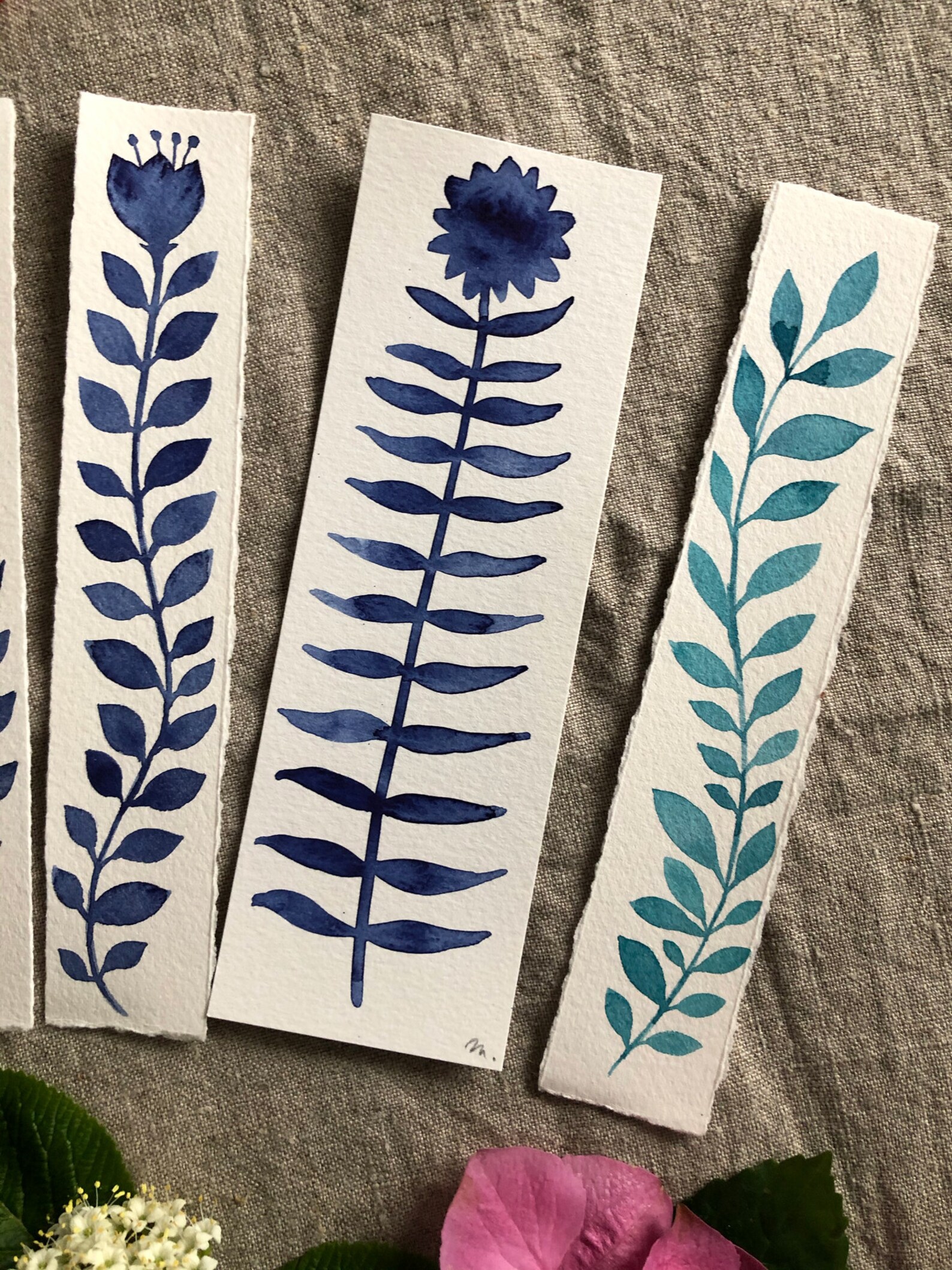 Hand Painted Watercolored Bookmarks in Blues and Greens on Etsy Israel