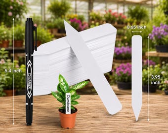 Plant Labels with Waterproof Garden Marker Pen, Reusable PVC T-Type Plant Tags for Herbs, Vegetables, Flowers & Seedlings
