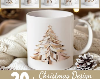 20 + Weihnachtsbecher-Wrap-Bundle PNG, elegantes Gold-Weihnachtssublimationsbecher-Wrap-Design, 11 Unze 15 Unze Winterkaffeetasse-Bundle, Sofort-Download